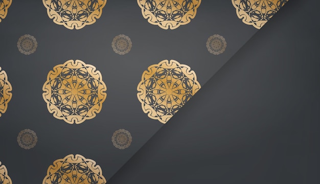 Modelo de banner preto com enfeites de ouro vintage e lugar para logotipo ou texto