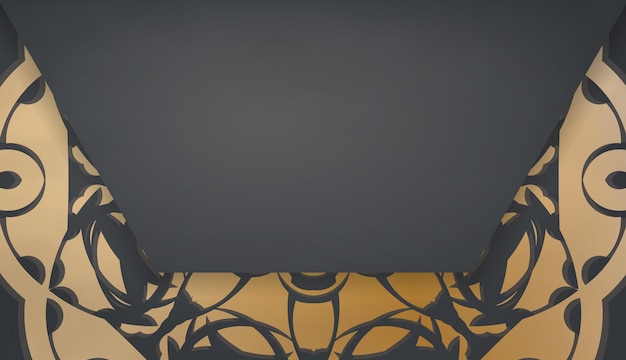 Modelo de banner preto com padrão ouro vintage e espaço para seu logotipo