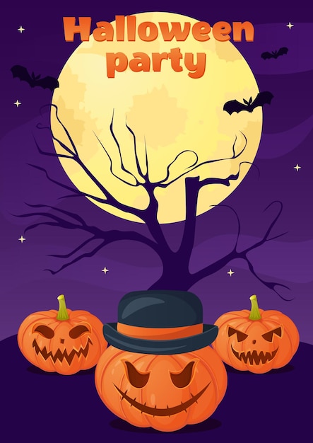 Modelo de banner promocional de convite para festa de halloween com abóboras assustadoras