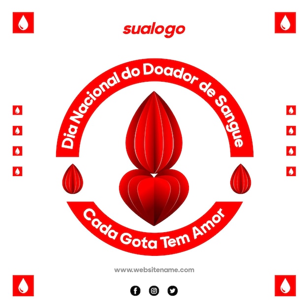 Modelo de banner simples do mês nacional do doador de sangue do brasil