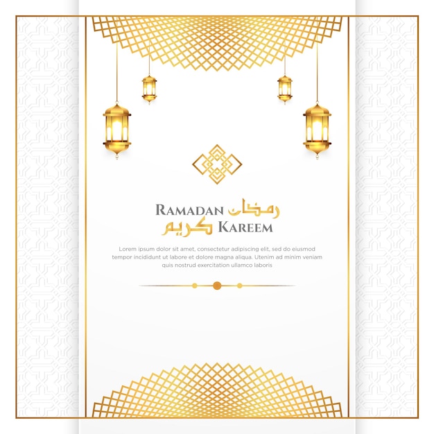 Vetor modelo de banner social ramadan kareem elegante luxo branco e dourado