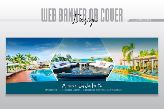 Modelo de banner web de hotel colorido vetorial