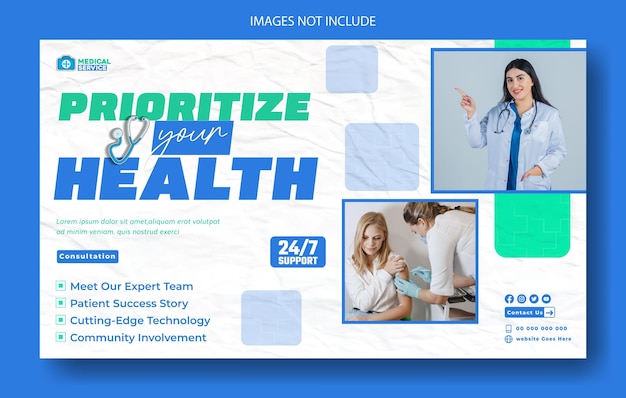 Modelo de banner web de promoção de anúncios de serviços médicos