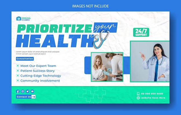 Modelo de banner web de promoção de anúncios de serviços médicos