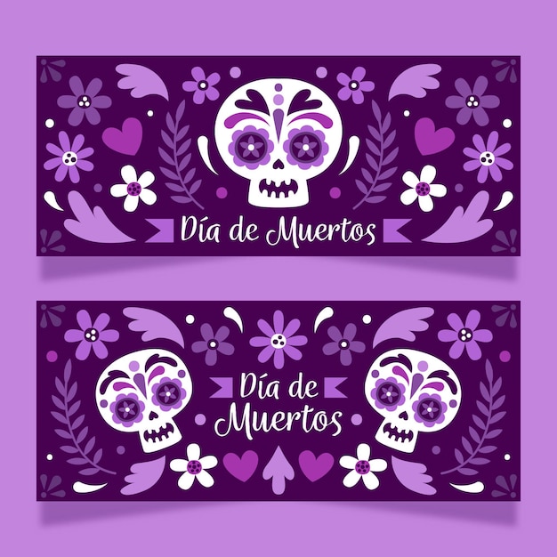 Modelo de banners de dia de muertos desenhado à mão