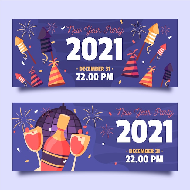 Modelo de banners de festa de ano novo desenhado à mão 2021