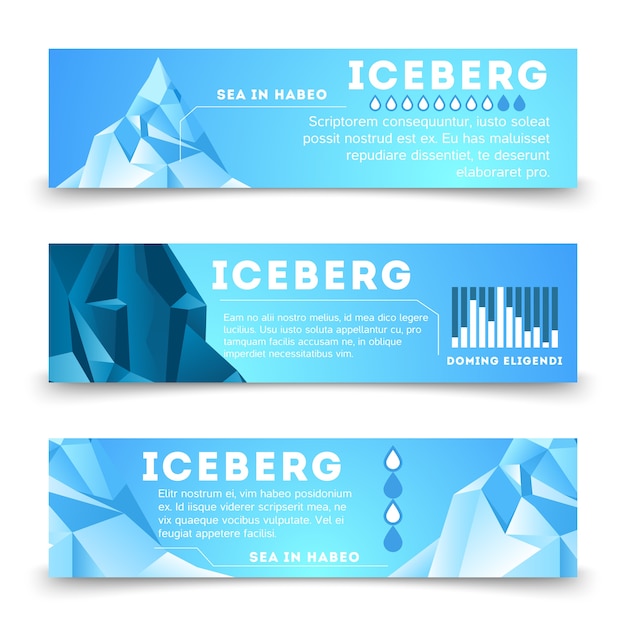 Modelo de banners de informações de natureza com iceberg polar