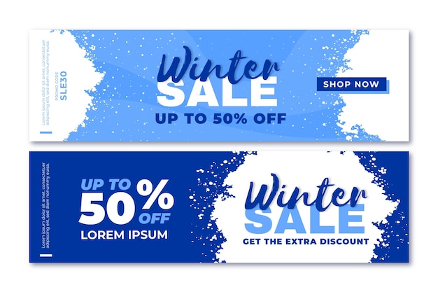 Vetor modelo de banners de venda de inverno em design plano