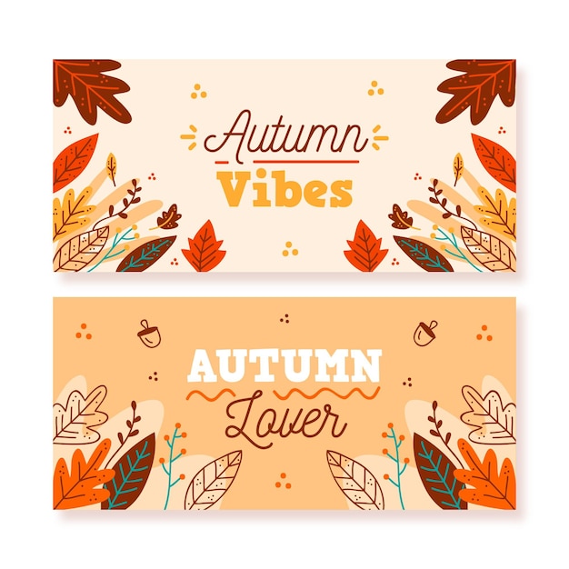 Modelo de banners de venda outono mão desenhada
