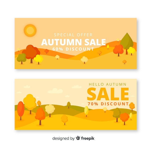 Modelo de banners de venda plana outono
