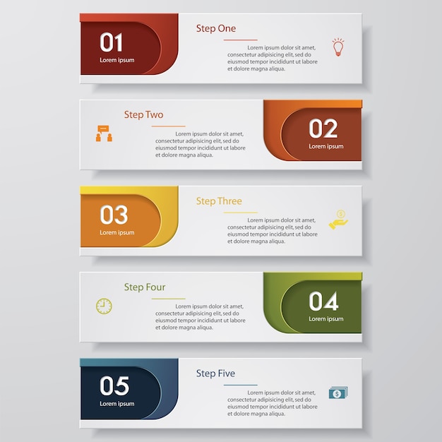 Modelo de banners infográfico simples 5 passos