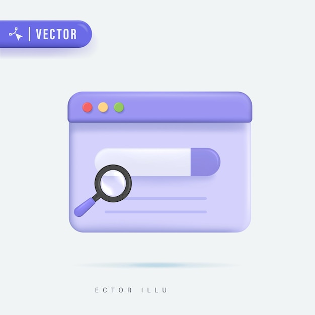 Vetor modelo de barra de pesquisa para navegação no site e conceito de pesquisa para ilustração vetorial 3d do navegador