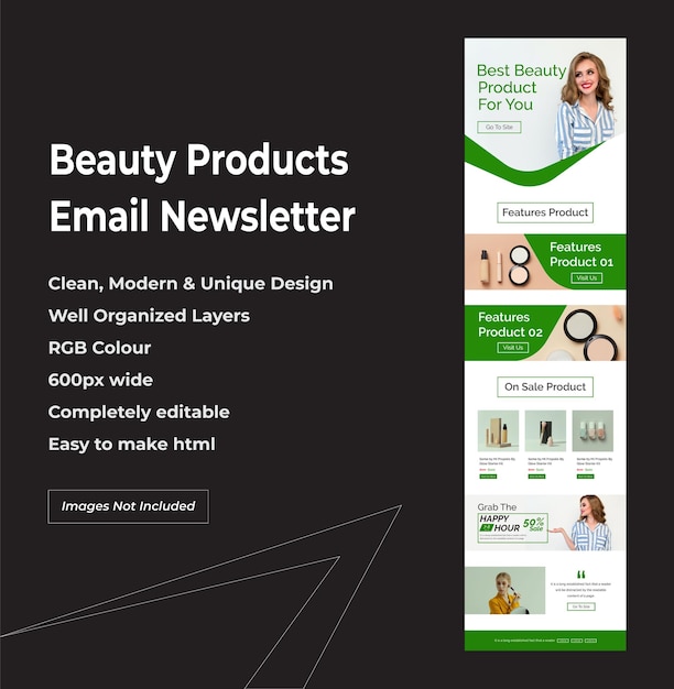 Modelo de boletim informativo de e-mail promocional de serviço de produtos de beleza