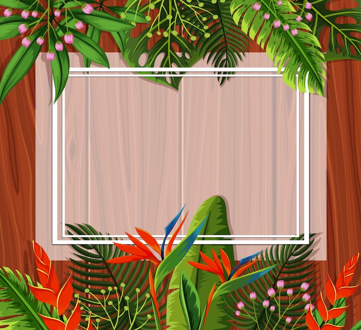Vetor modelo de borda com flores e folhas