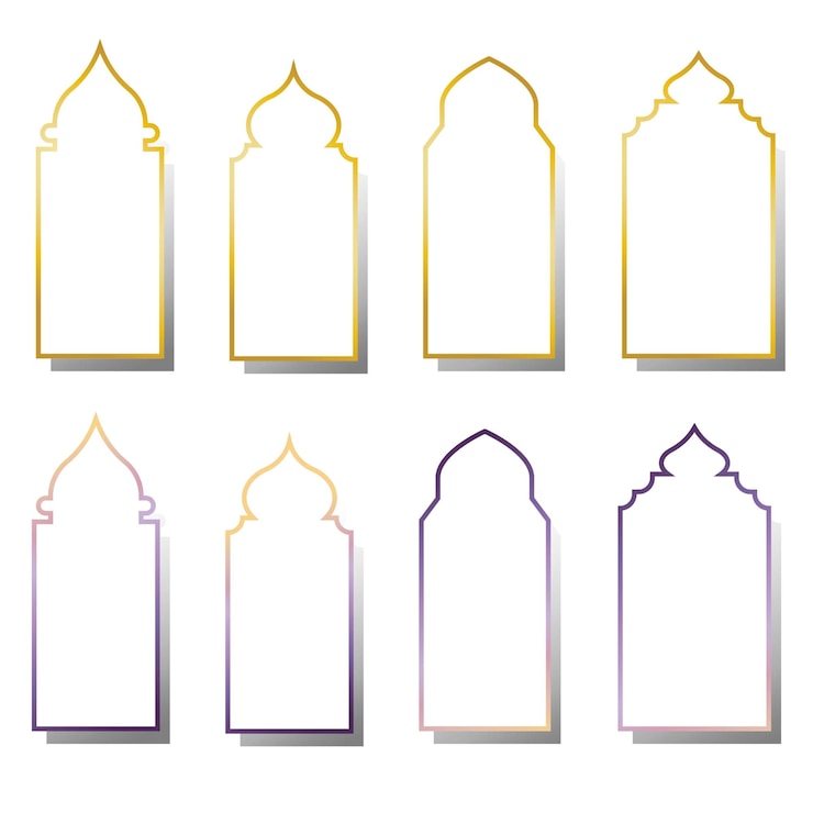 Vetor modelo de borda de estilo islâmico e moldura de quadro dourado para o arco da mesquita do ramadã e eid mubarak