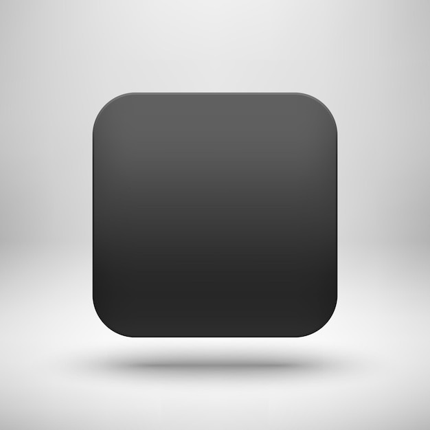 Vetor modelo de botão em branco do ícone do aplicativo abstrato preto com sombra realista e fundo claro