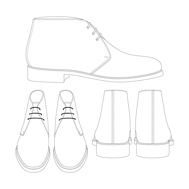 Modelo de botas chukka ilustração vetorial roupas de contorno de design plano