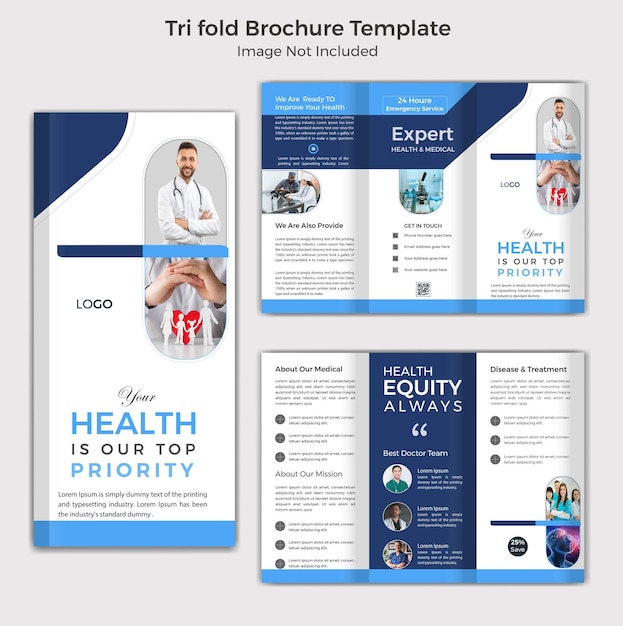 Modelo de brochura limpa profissional para cuidados de saúde médica trifold e por fold