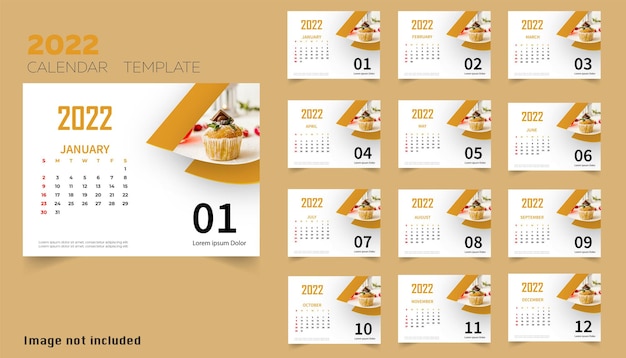 Modelo de calendário 2022 amarelo inteligente em estilo moderno