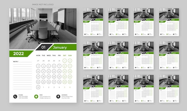 Modelo de calendário 2022 com design elegante e minimalista