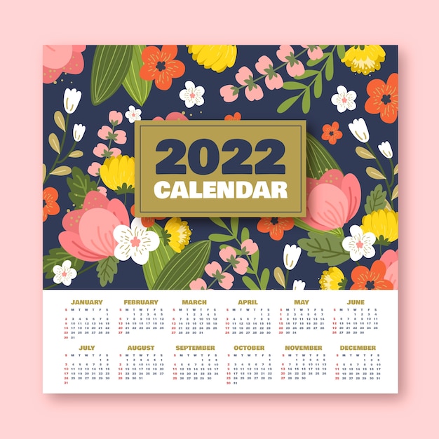 Vetor modelo de calendário 2022 desenhado à mão