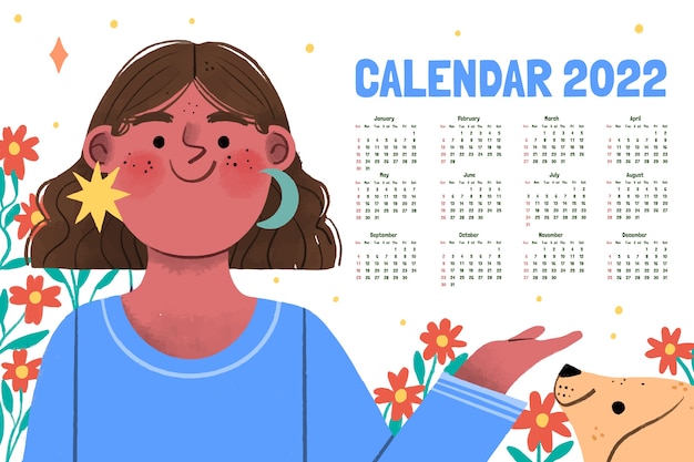 Vetor modelo de calendário 2022 desenhado à mão