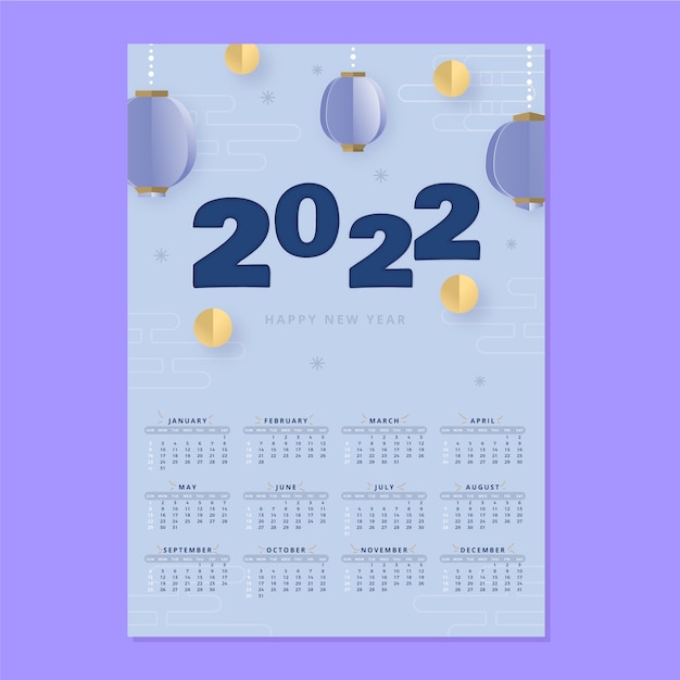 Modelo de calendário 2022 estilo papel