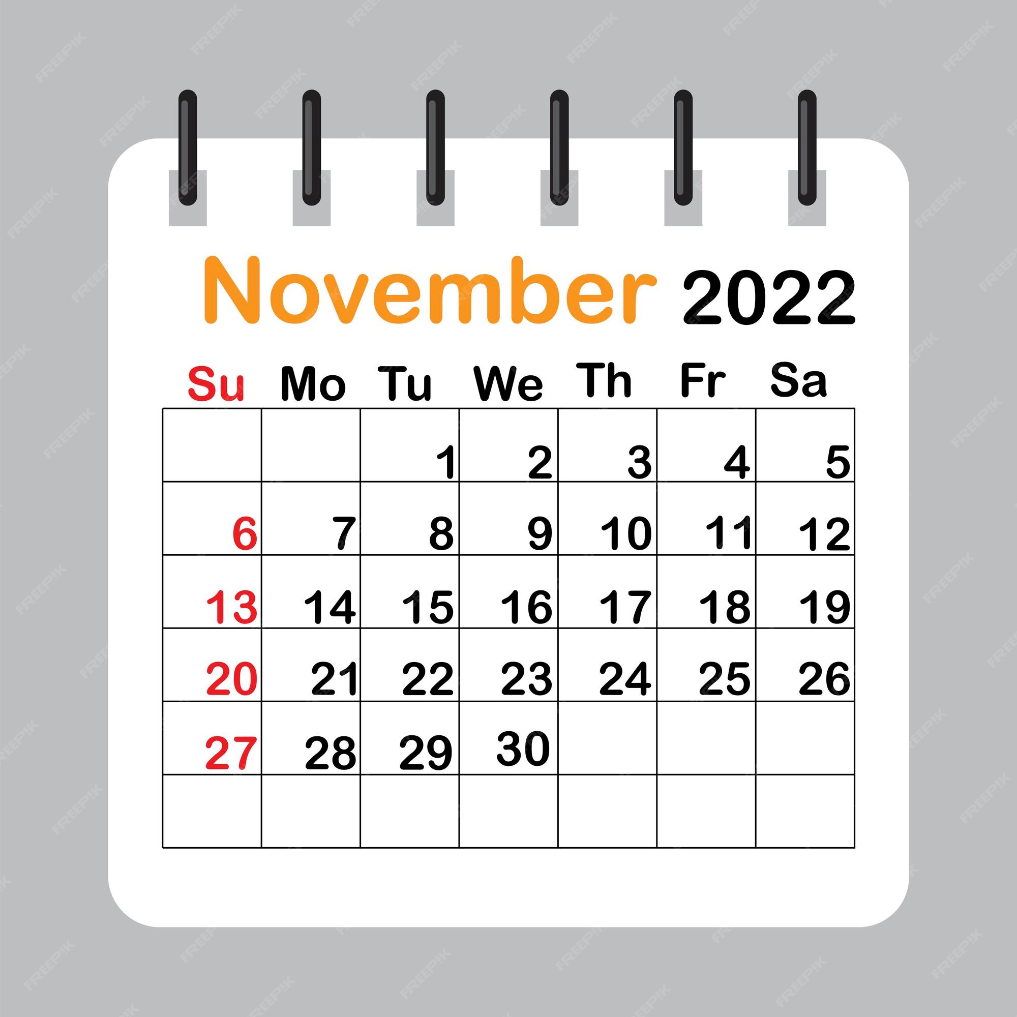 novembro • november 2022  Calendário, Calendário novembro