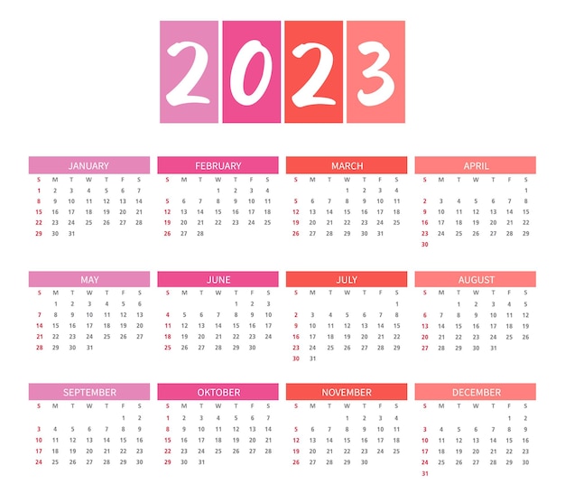 Modelo de calendário 2023 colorido moderno.