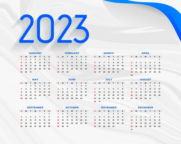 Modelo de calendário 2023 elegante moderno