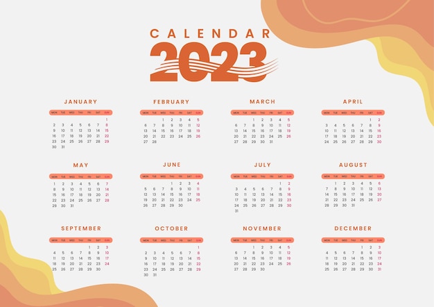 Modelo de calendário 2023 em design de estilo moderno