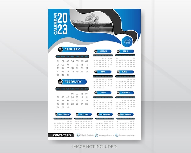 Vetor modelo de calendário 2023 moderno design de uma página