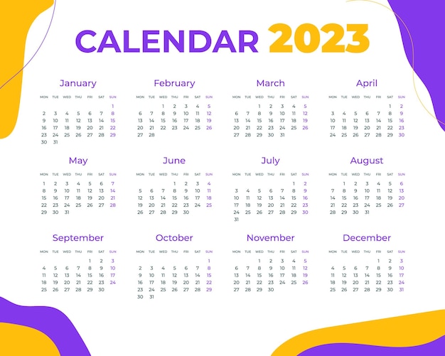 modelo de calendário 2023 para imprimir vetor de ilustração