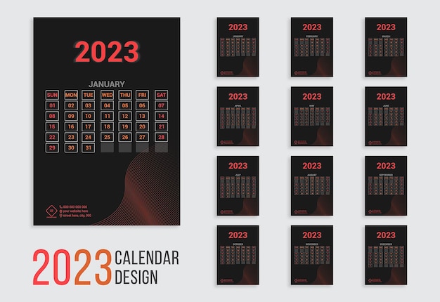 Modelo de calendário 2023 preto e laranja