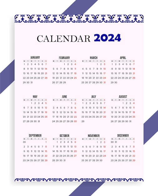 Vetor modelo de calendário 2024