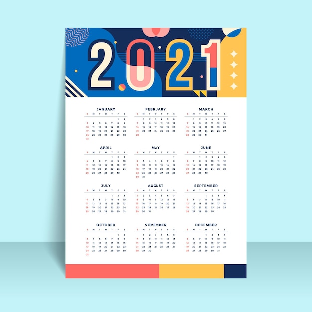 Modelo de calendário de ano novo 2021 de design plano