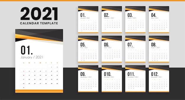 Vetor modelo de calendário de ano novo de 2021