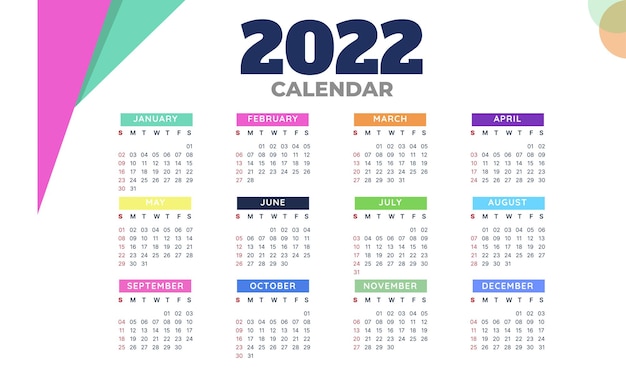 Vetor modelo de calendário de ano novo de 2022