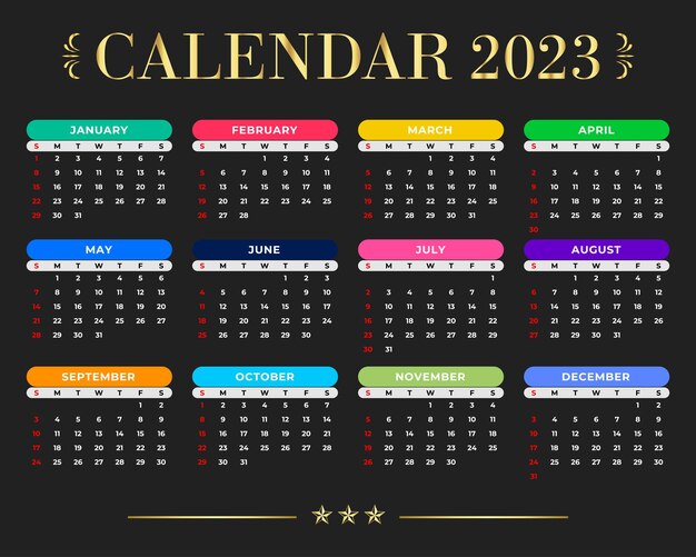 Modelo de calendário de ano novo de 2023 em estilo moderno.