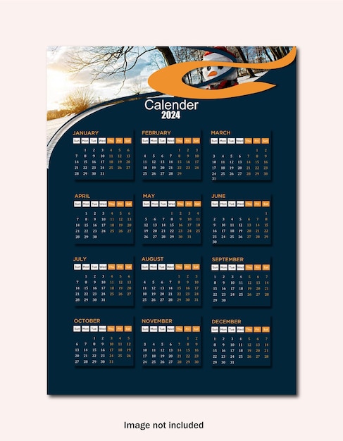 Vetor modelo de calendário de ano novo de vetor gratuito de 2024