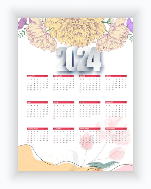 Vetor modelo de calendário de arte 2024