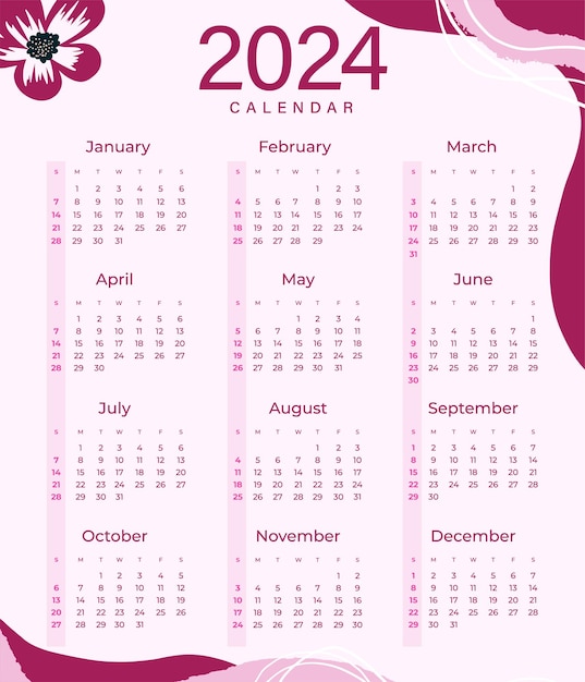 Vetor modelo de calendário de cor de água de 2024