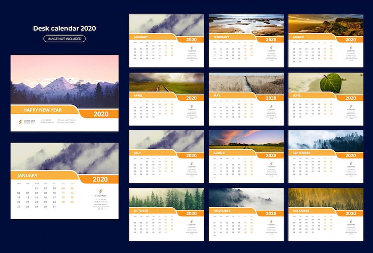 Vetor modelo de calendário de mesa 2020