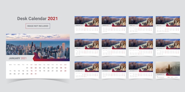 Modelo de calendário de mesa 2021