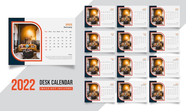 Modelo de calendário de mesa 2022 para empresa de negócios corporativos de ano novo moderno com design criativo