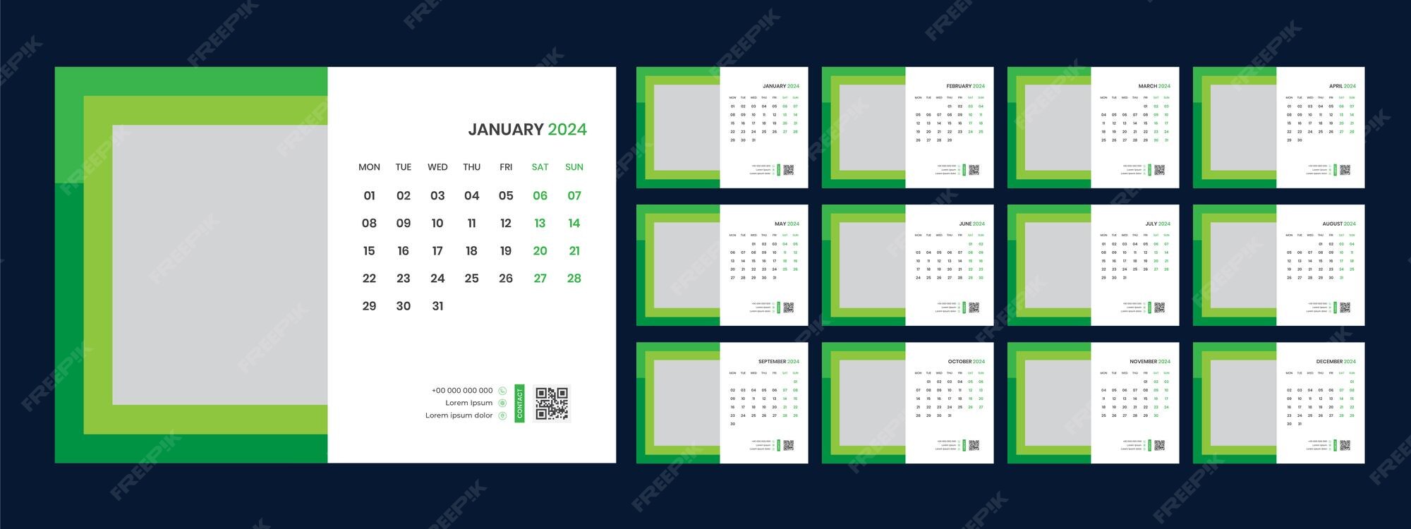 Modelo de calendário de mesa 2024 Vetor Premium