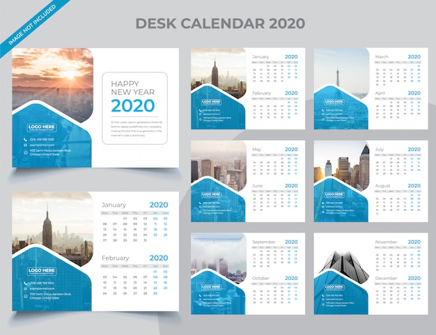 Modelo de calendário de mesa de 2020