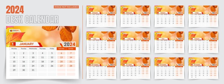 Vetor modelo de calendário de mesa de 2024 calendário de mesa de 12 páginas com elementos editáveis