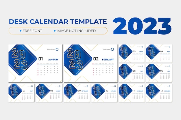 Modelo de calendário de ouro azul 2023