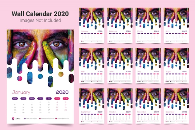 Modelo de calendário de parede 2020